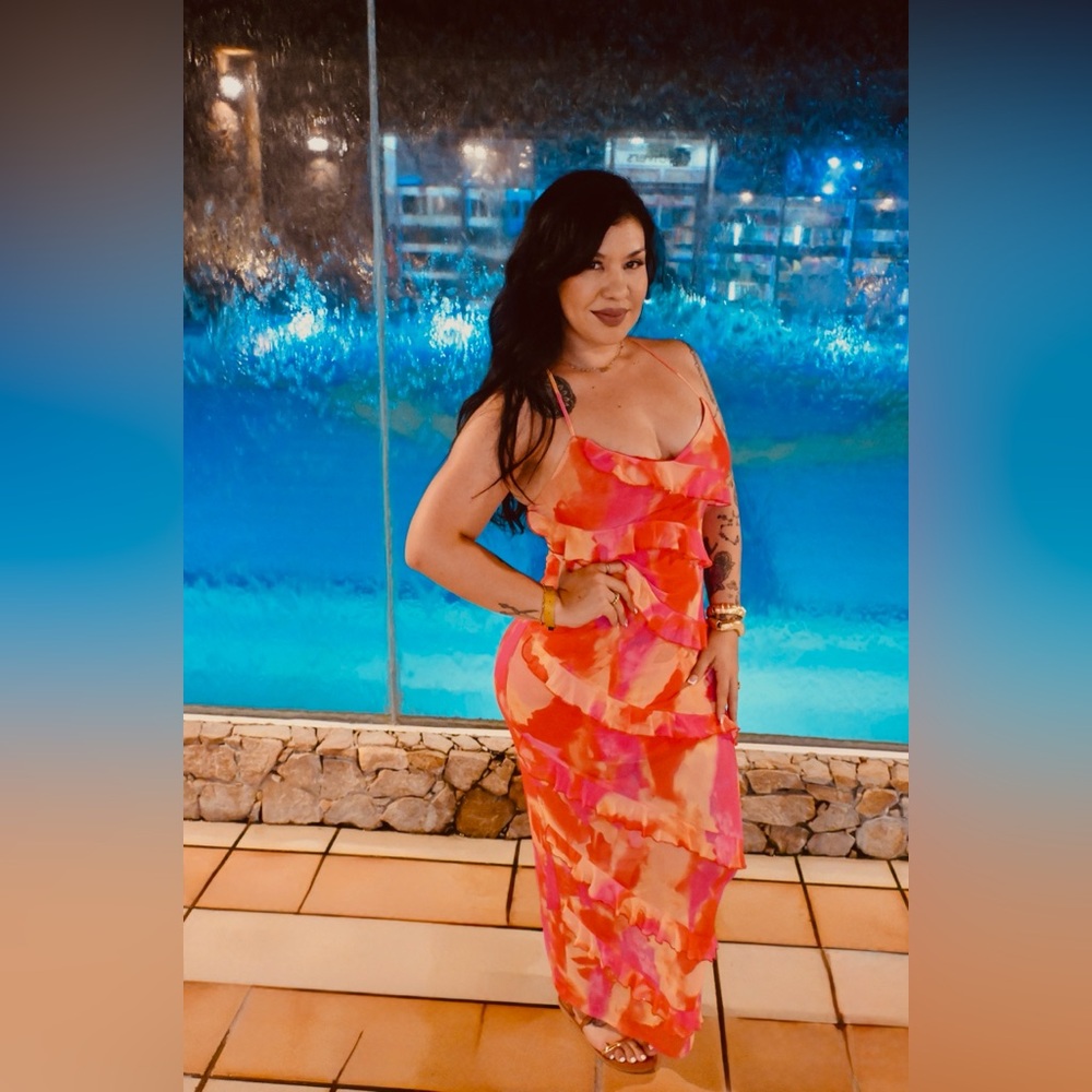 Vibrant Pink and Orange Maxi Dress